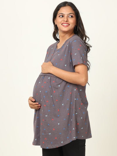 Hosiery Cotton Maternity Feeding Top Grey