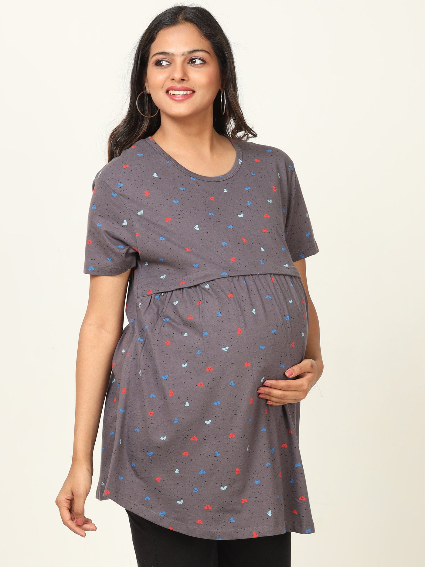 Hosiery Cotton Maternity Feeding Top Grey