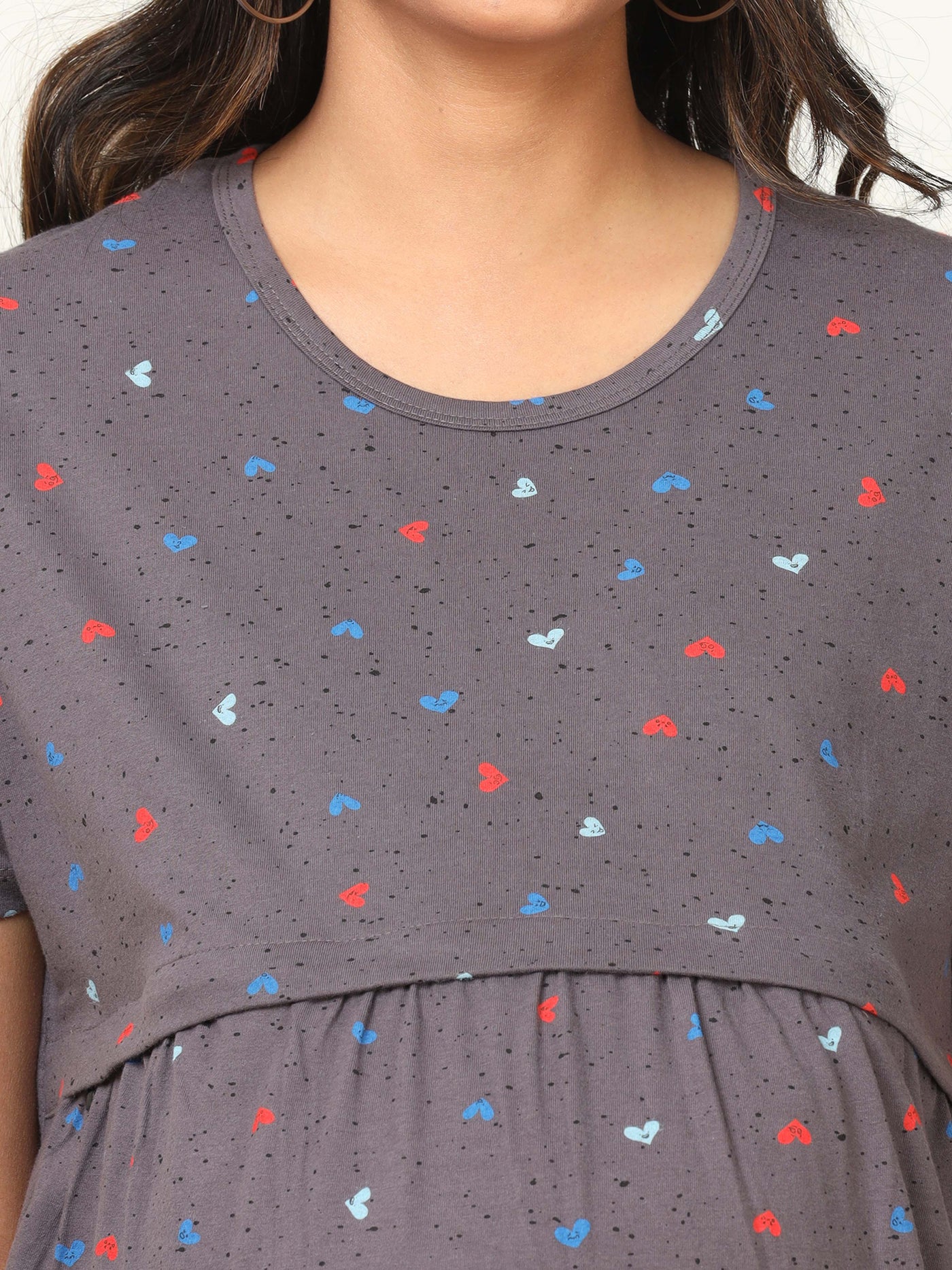 Hosiery Cotton Maternity Feeding Top Grey