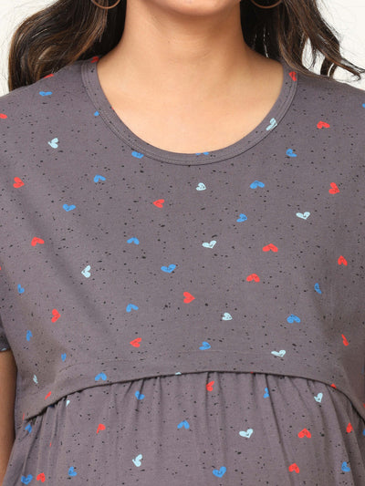 Hosiery Cotton Maternity Feeding Top Grey