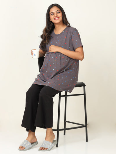 Hosiery Cotton Maternity Feeding Top Grey