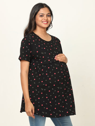 Black Hosiery Cotton Maternity Feeding Top