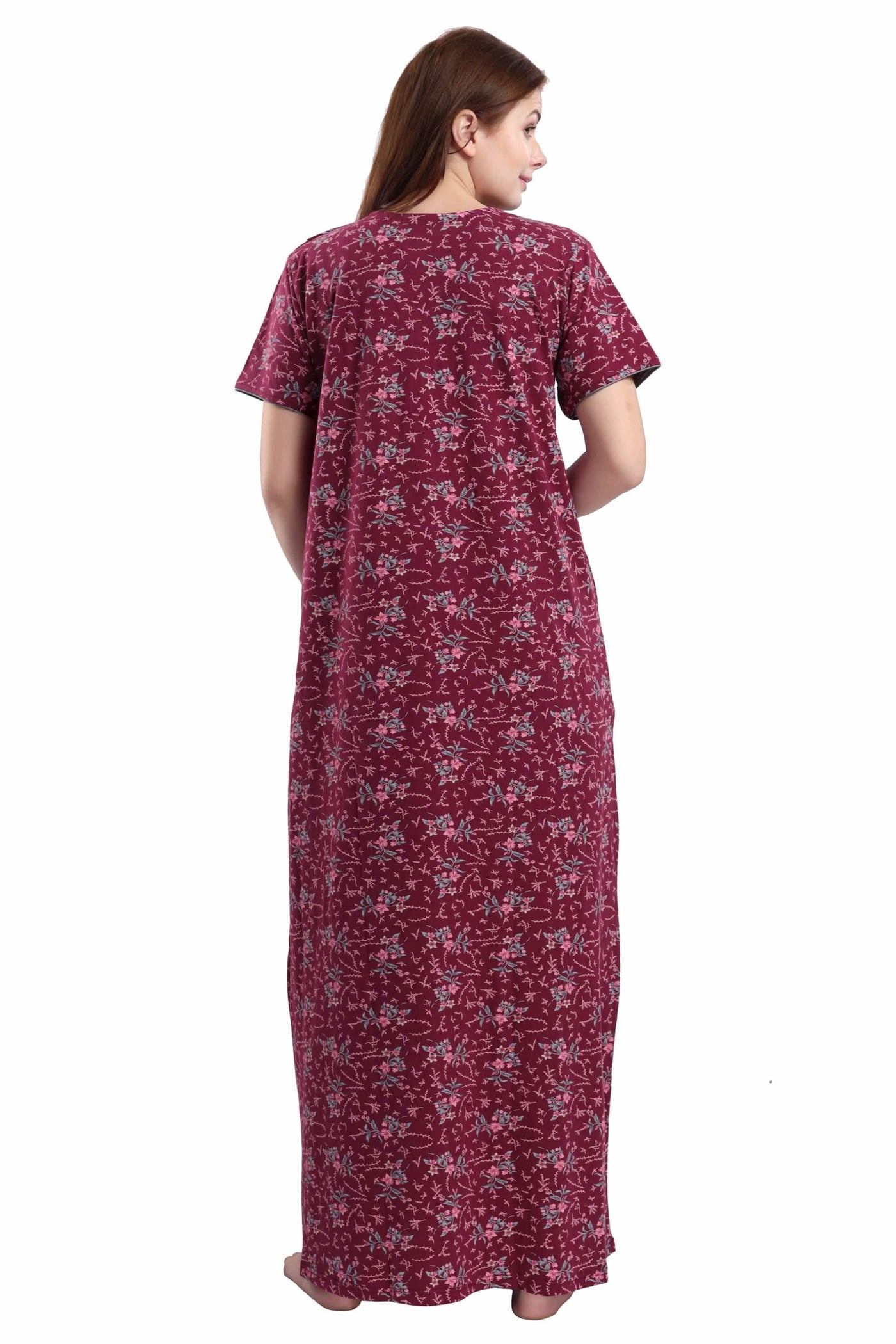 Hosiery Cotton Maternity Feeding Nighty  Maroon