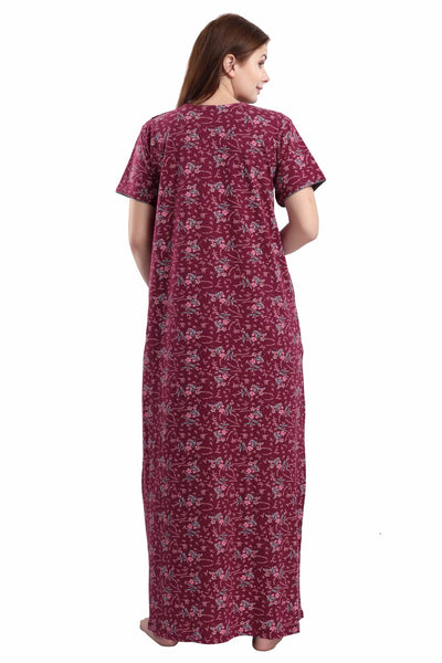 Hosiery Cotton Maternity Feeding Nighty  Maroon
