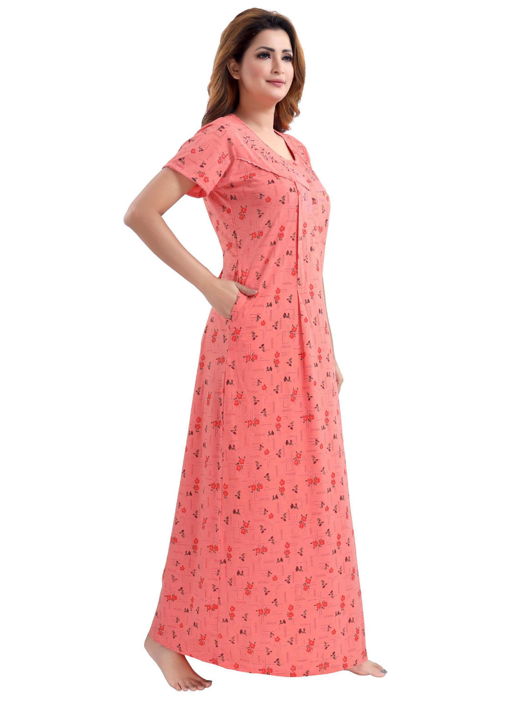  Maternity Long Nighty  Cotton Blend Maternity Feeding Nighty | Peach- 9shines label 