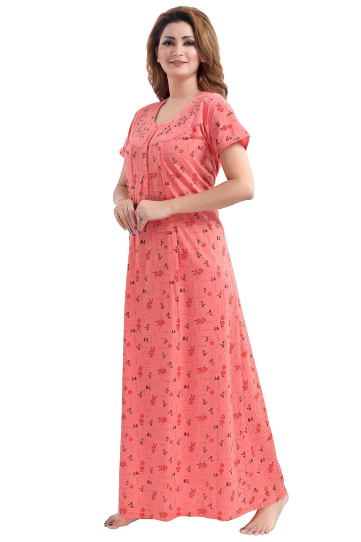  Maternity Long Nighty  Cotton Blend Maternity Feeding Nighty | Peach- 9shines label 