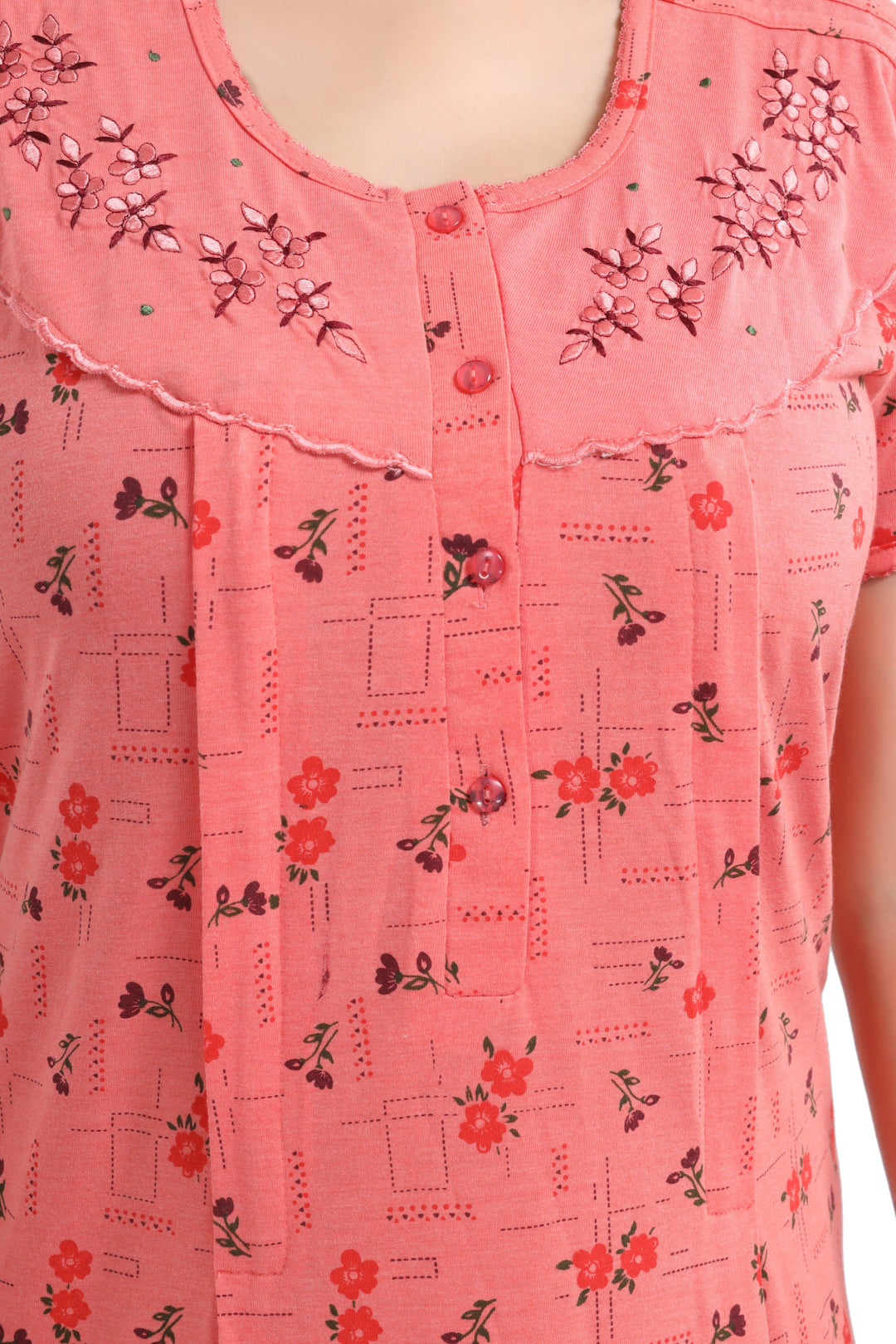  Maternity Long Nighty  Cotton Blend Maternity Feeding Nighty | Peach- 9shines label 