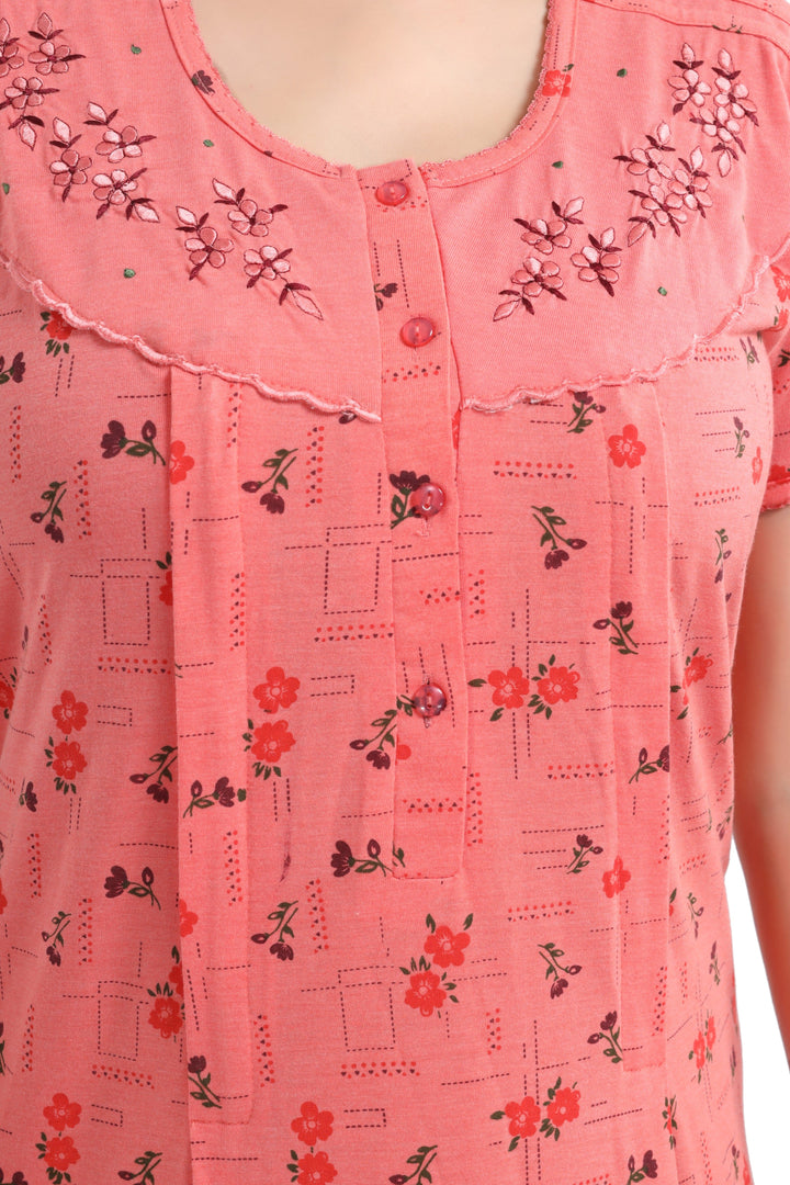  Maternity Long Nighty  Cotton Blend Maternity Feeding Nighty | Peach- 9shines label 