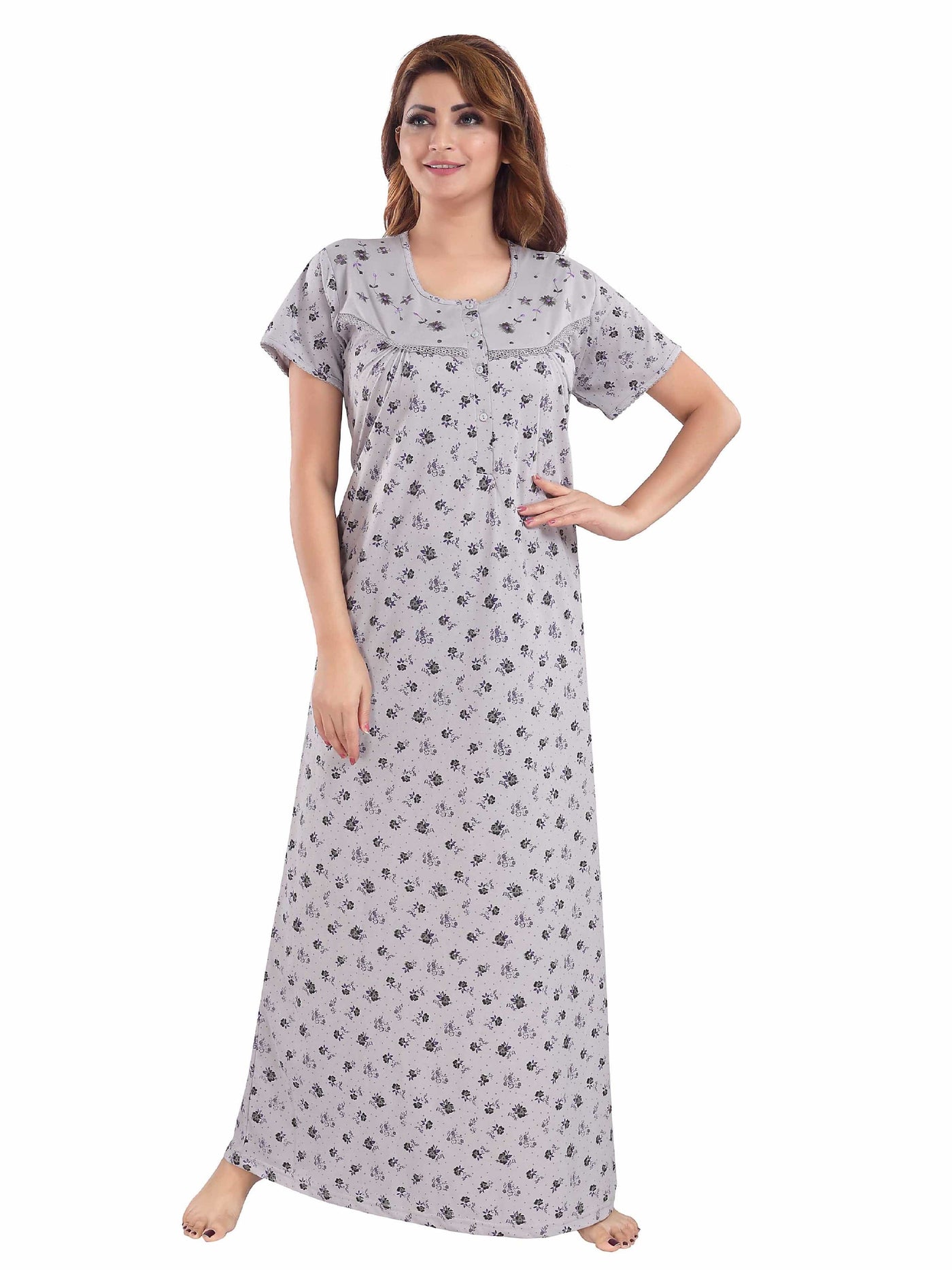 Quilt Blue Cotton Blend Designer Nighty 