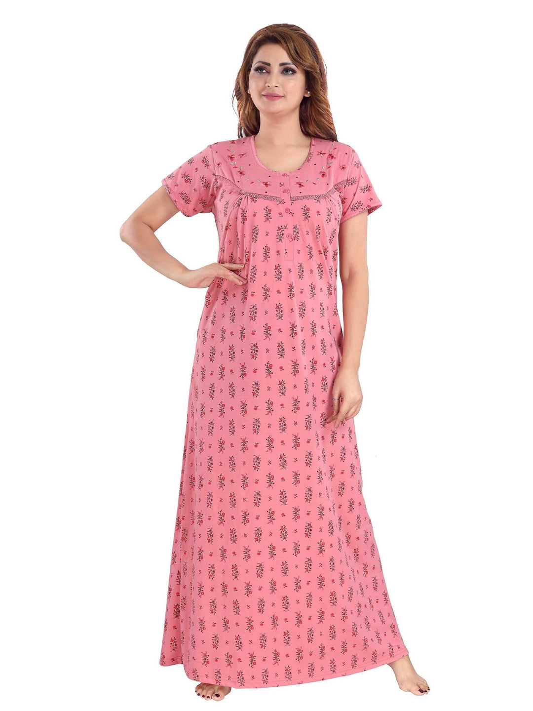  Cotton Blend Nighty  Buy Bright Pink Hosiery Cotton Designer Nighty | Night Gown- 9shines label 