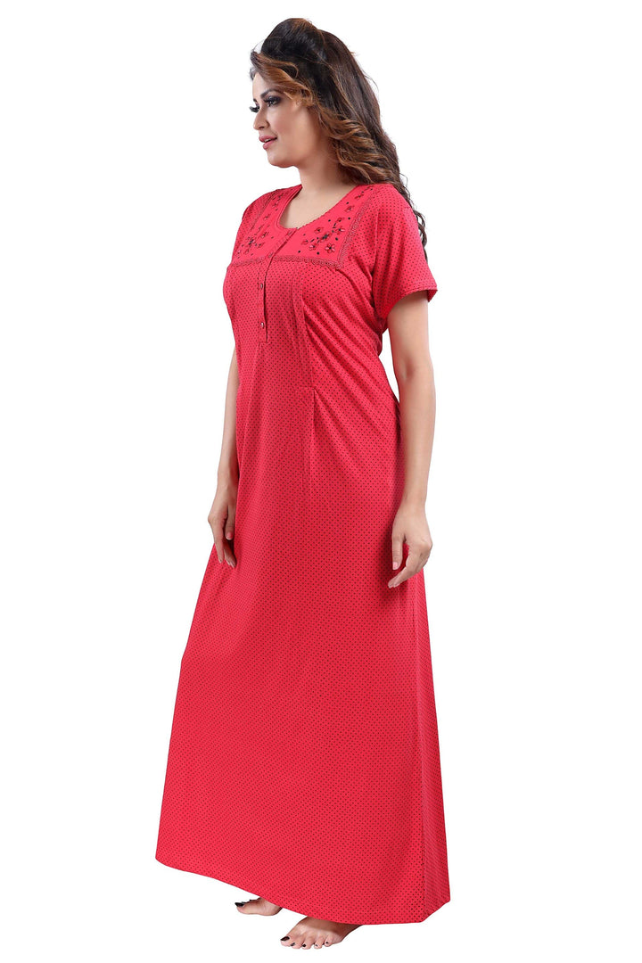  Maternity Long Nighty  Apple Red Cotton Blend Maternity Feeding Nighty | Red Nighty- 9shines label 