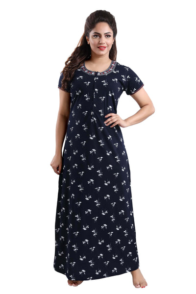 Hosiery Cotton Maternity Feeding Nighty Black & Silver