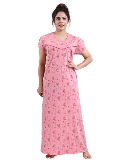 Brick Pink Cotton Blend Designer Nighty 