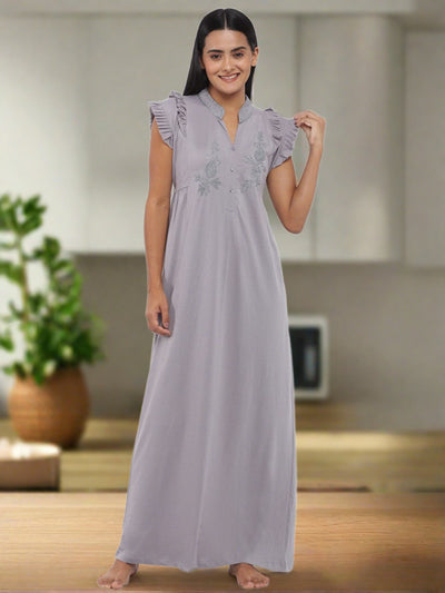 Silver Cotton Blend Designer Nighty