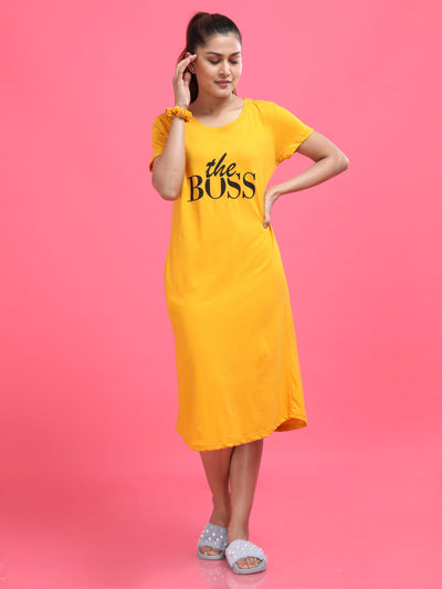 Hosiery Cotton Short Nighty Musturd