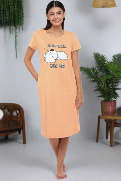 Hosiery Cotton Short Nighty Peach Sleepy Dog