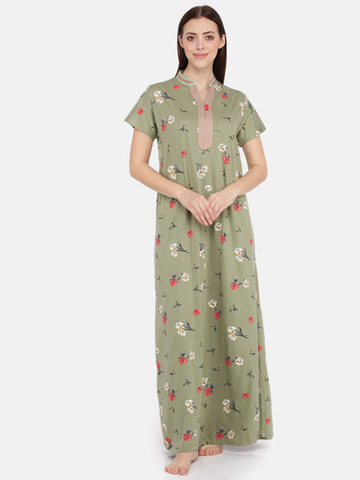 Light Green Hosiery Cotton Designer Nighty