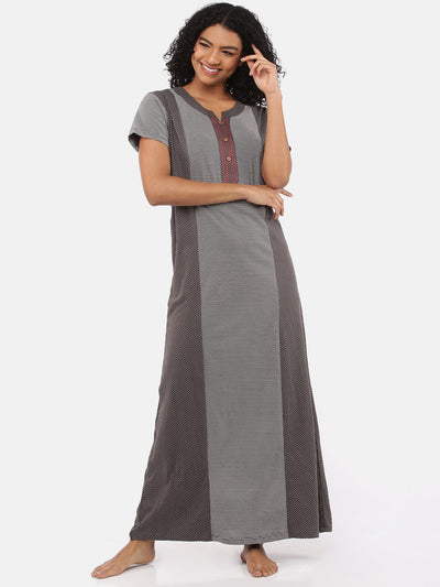  Charcoal Black Hosiery Cotton Designer Nighty |