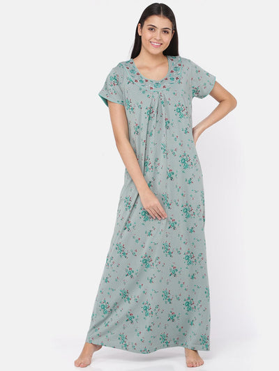 Green Cotton Blend Designer Nighty 