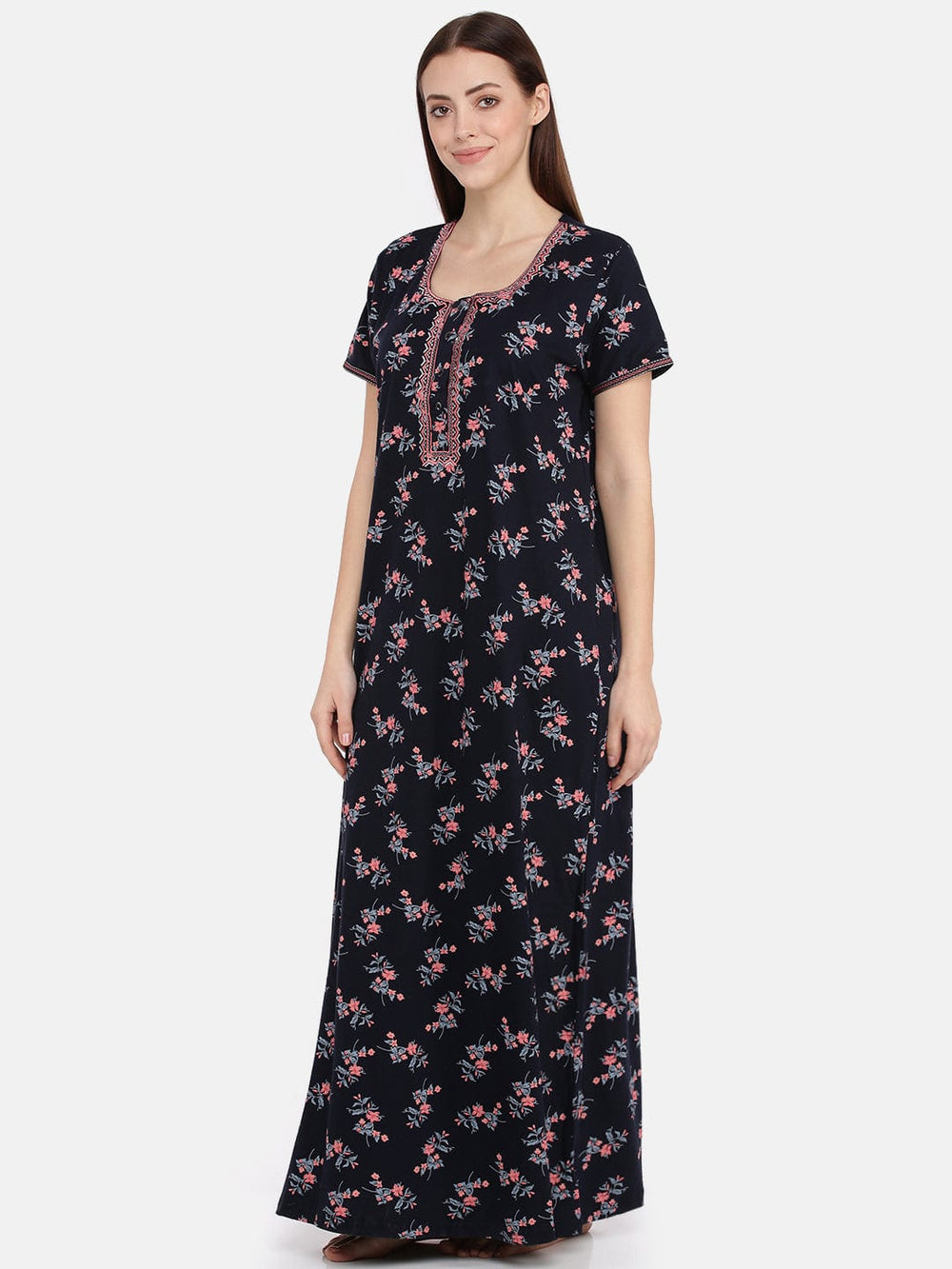  Maternity Long Nighty  Buy Black Hosiery Cotton Designer Nighty |Night Gown|Full Length Maxi| 9shines label- 9shines label 