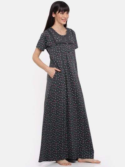 Cotton Blend Maternity Feeding Nighty Leafy Green