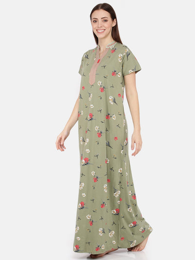 Light Green Hosiery Cotton Designer Nighty