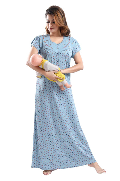 Steel Blue Cotton Blend Designer Nighty