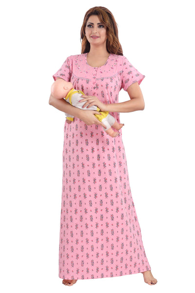 Pink Cotton Blend Designer Nighty