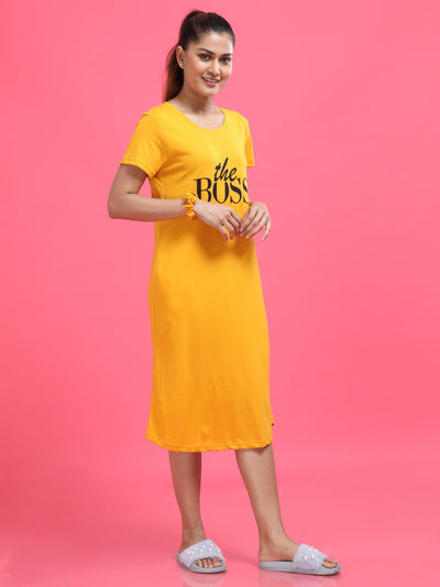 Hosiery Cotton Short Nighty Musturd
