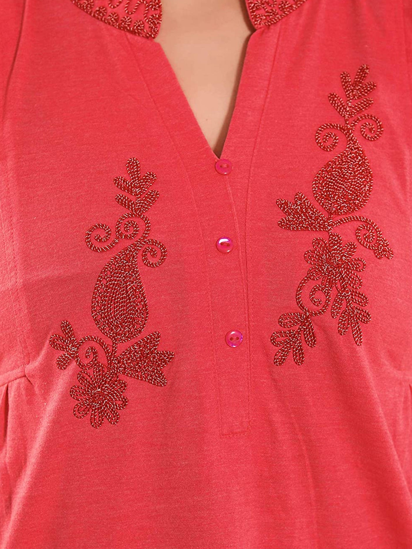 Red Cotton Blend Designer Nighty 