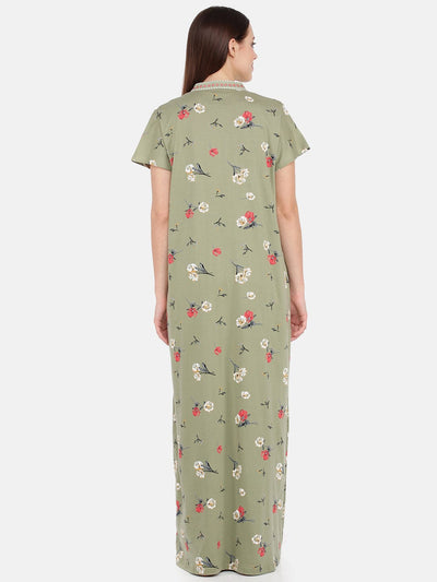 Light Green Hosiery Cotton Designer Nighty
