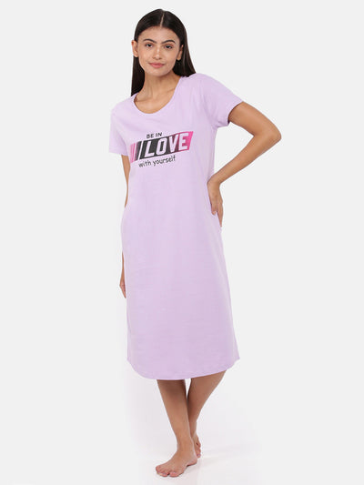 Hosiery Cotton Short Nighty  Lilac
