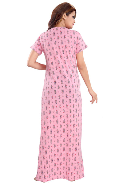 Pink Cotton Blend Designer Nighty