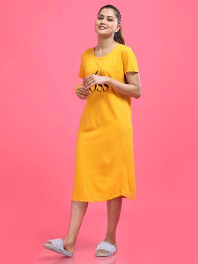 Hosiery Cotton Short Nighty Musturd