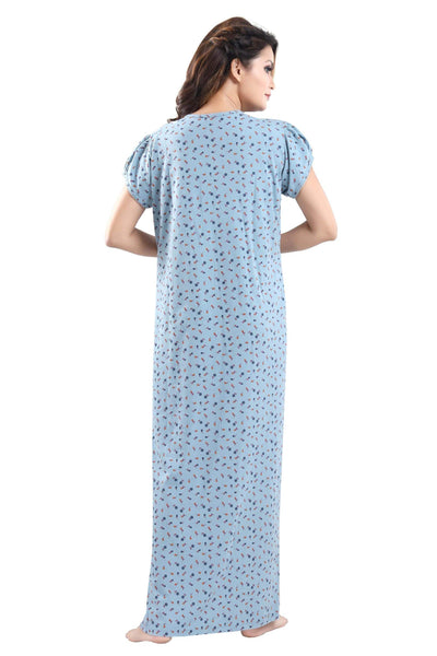 Steel Blue Cotton Blend Designer Nighty