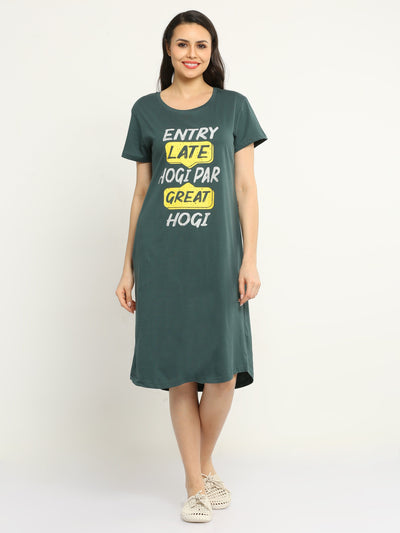Hosiery Cotton Short Nighty Bottle Green