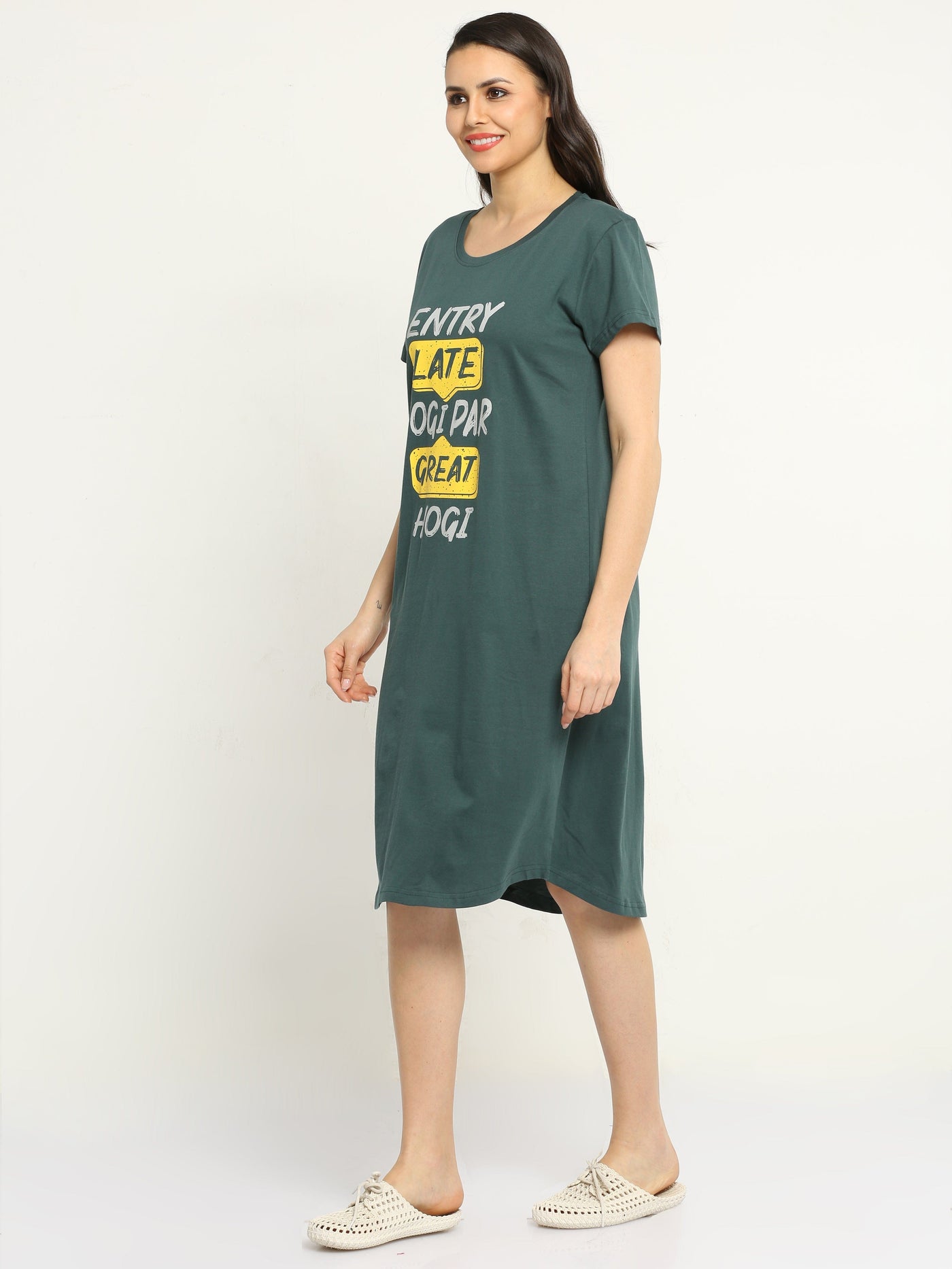 Hosiery Cotton Short Nighty Bottle Green