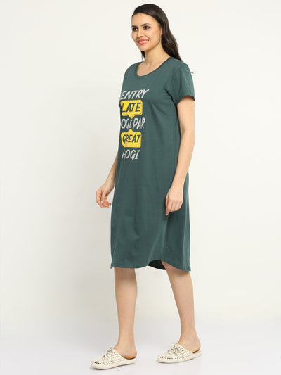 Hosiery Cotton Short Nighty Bottle Green