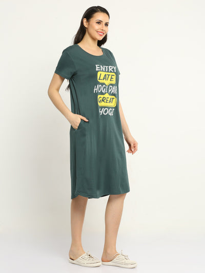 Hosiery Cotton Short Nighty Bottle Green