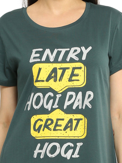 Hosiery Cotton Short Nighty Bottle Green