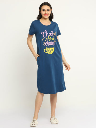 Hosiery Cotton Short Nighty Berry Blue