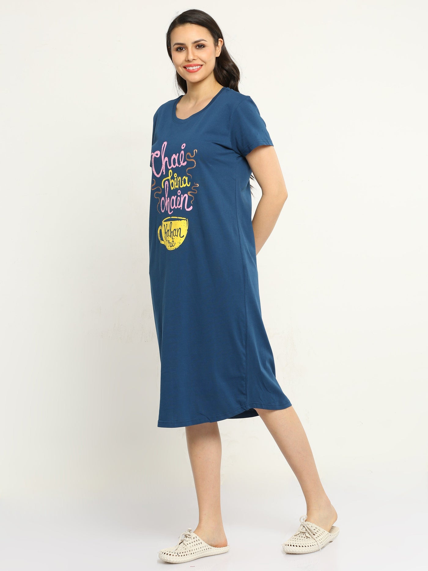 Hosiery Cotton Short Nighty Berry Blue