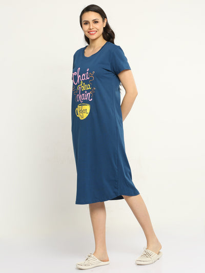 Hosiery Cotton Short Nighty Berry Blue