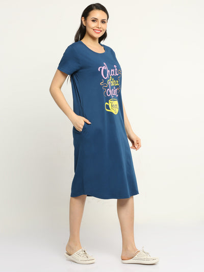 Hosiery Cotton Short Nighty Berry Blue
