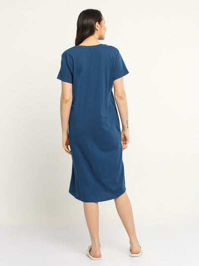 Hosiery Cotton Short Nighty Berry Blue