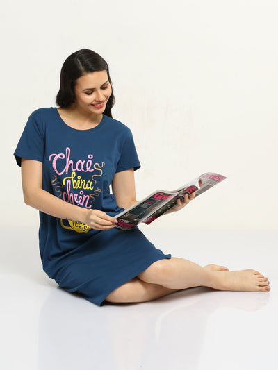Hosiery Cotton Short Nighty Berry Blue