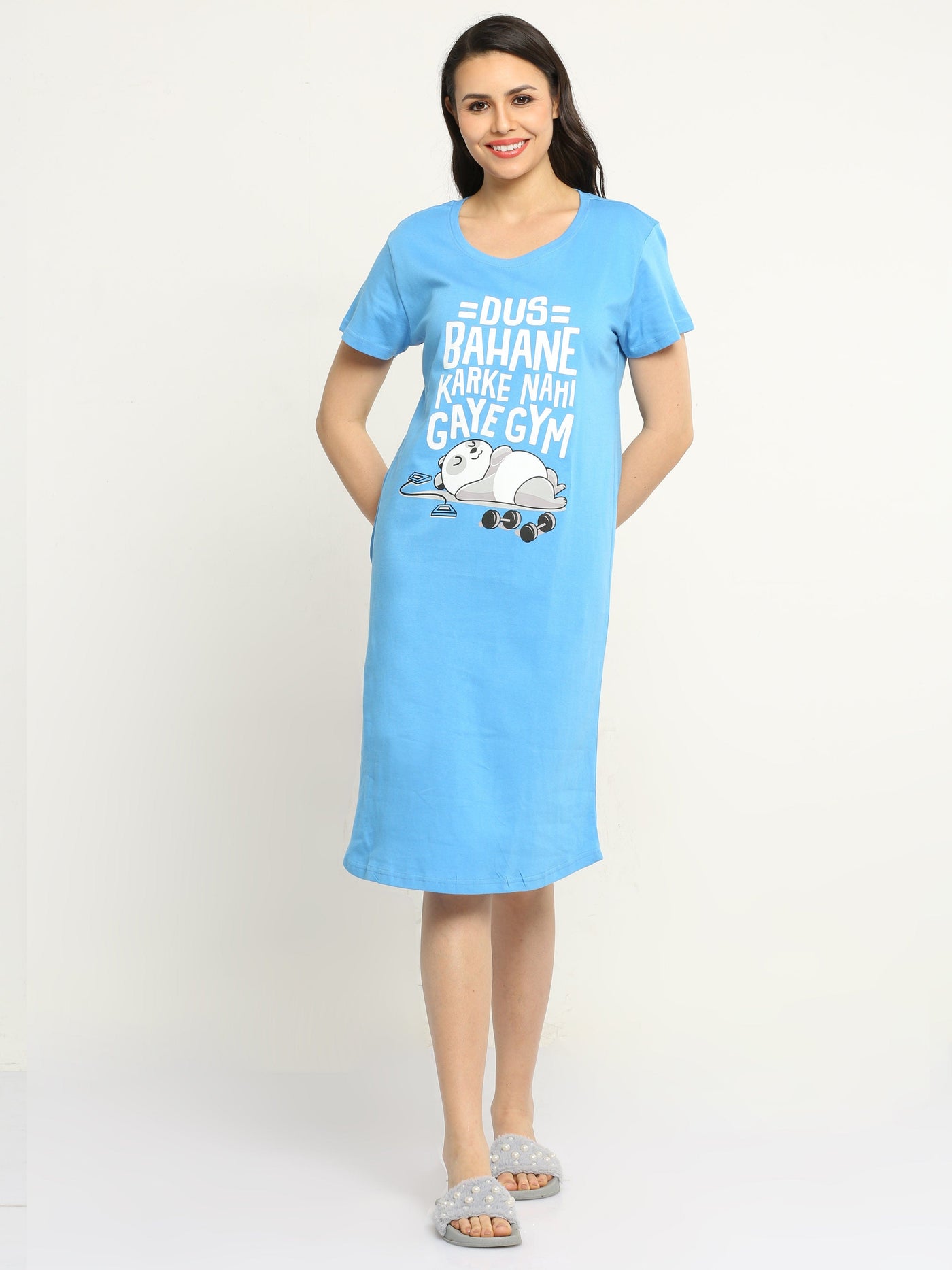 Hosiery Cotton Short Nighty Ocean Blue