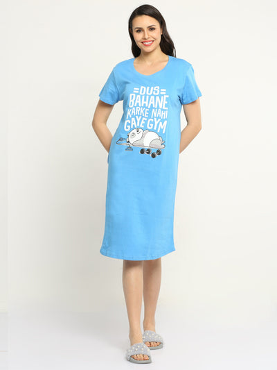 Hosiery Cotton Short Nighty Ocean Blue
