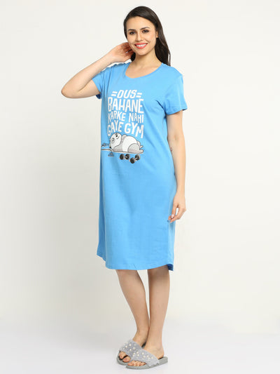 Hosiery Cotton Short Nighty Ocean Blue
