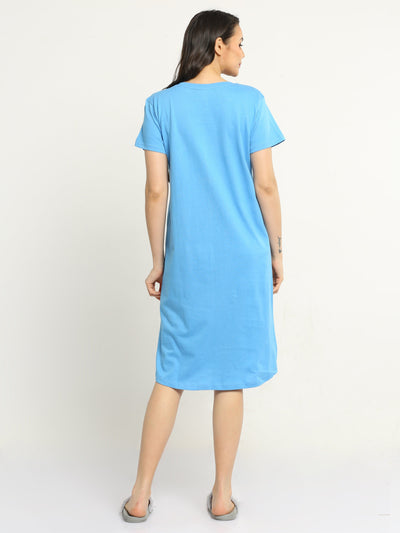 Hosiery Cotton Short Nighty Ocean Blue